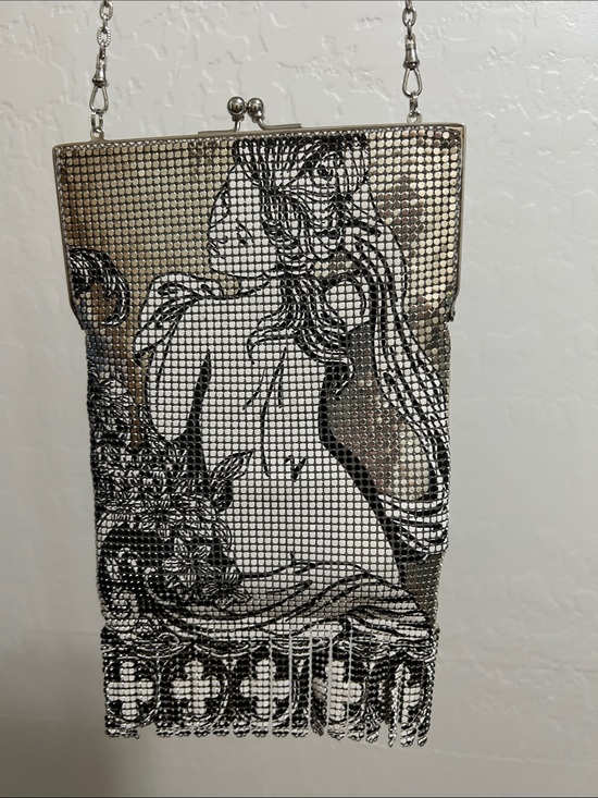 Whiting & Davis Handbags - Whiting & Davis Art Deco metal Mesh Evening Bag with Artistic Print